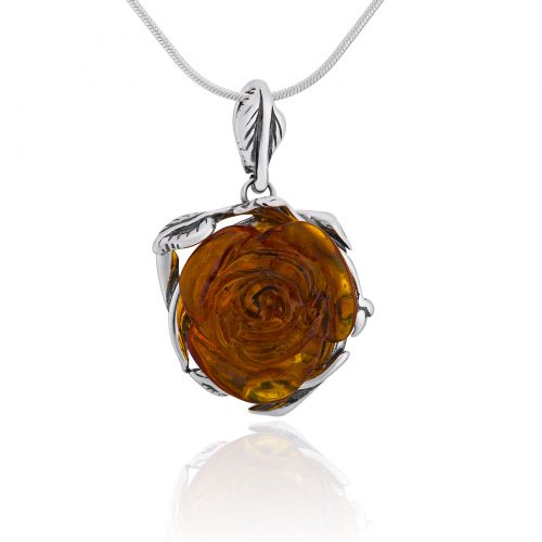 Srebrny naszyjnik Amber 060 Bursztynowa Róża (wisiorek + łańcuszek)
