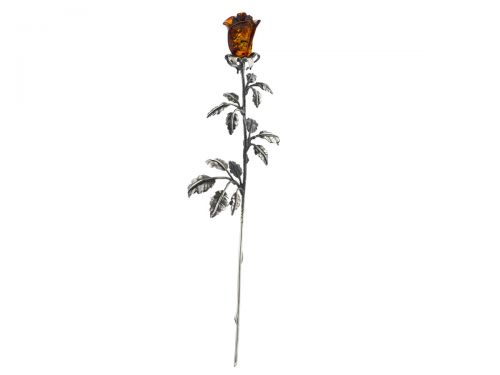 Duża Srebrna Róża z Koniakową Bursztynową Główką